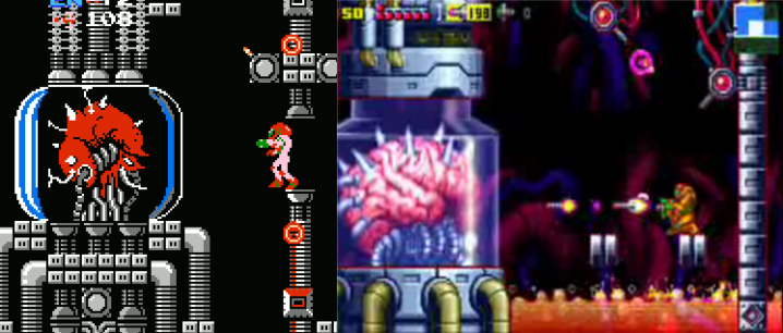 Comparison between the original Metroid (Left) and Metroid: Zero Mission (right).